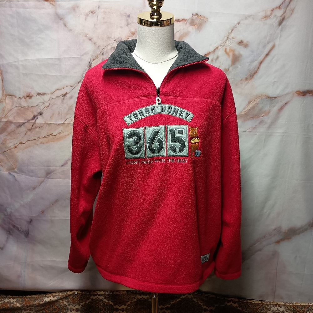 Disney Vintage Fleece Pooh Bear Embroidered 1/4 Zip Up Sweater